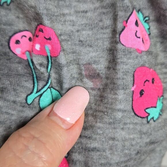 Justice 6/7 Girl Strawberry Print Gray Hoodie Romper Pajama Loungewear Sleepwear - Picture 11 of 15